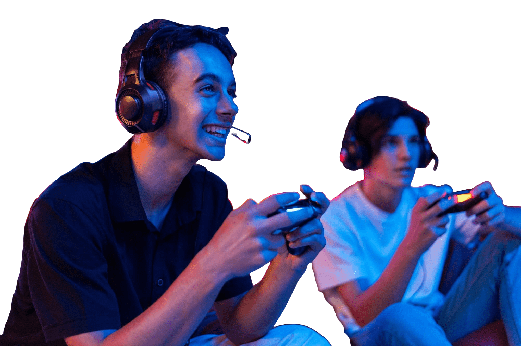 Two teens playing after their session with Esports Coach